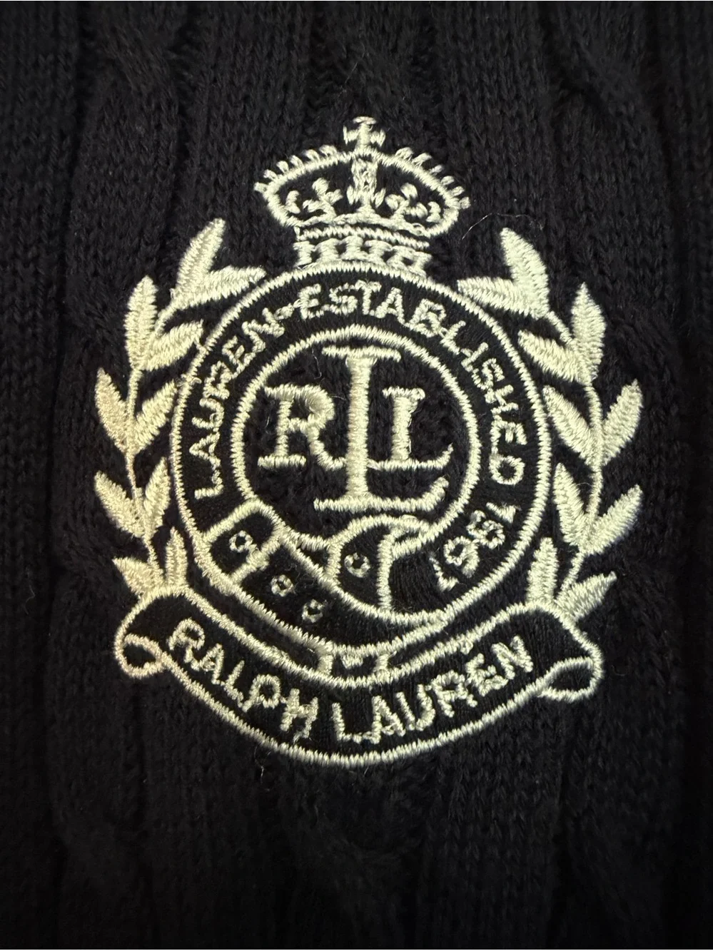 Lauren Ralph Lauren Navy Cable Knit Full Zip Cardigan Sweater Women’s L - Picture 5 of 9